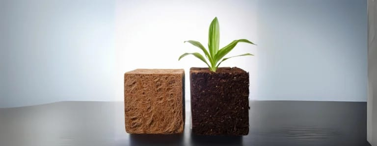 Coco coir propagation cube with seedling